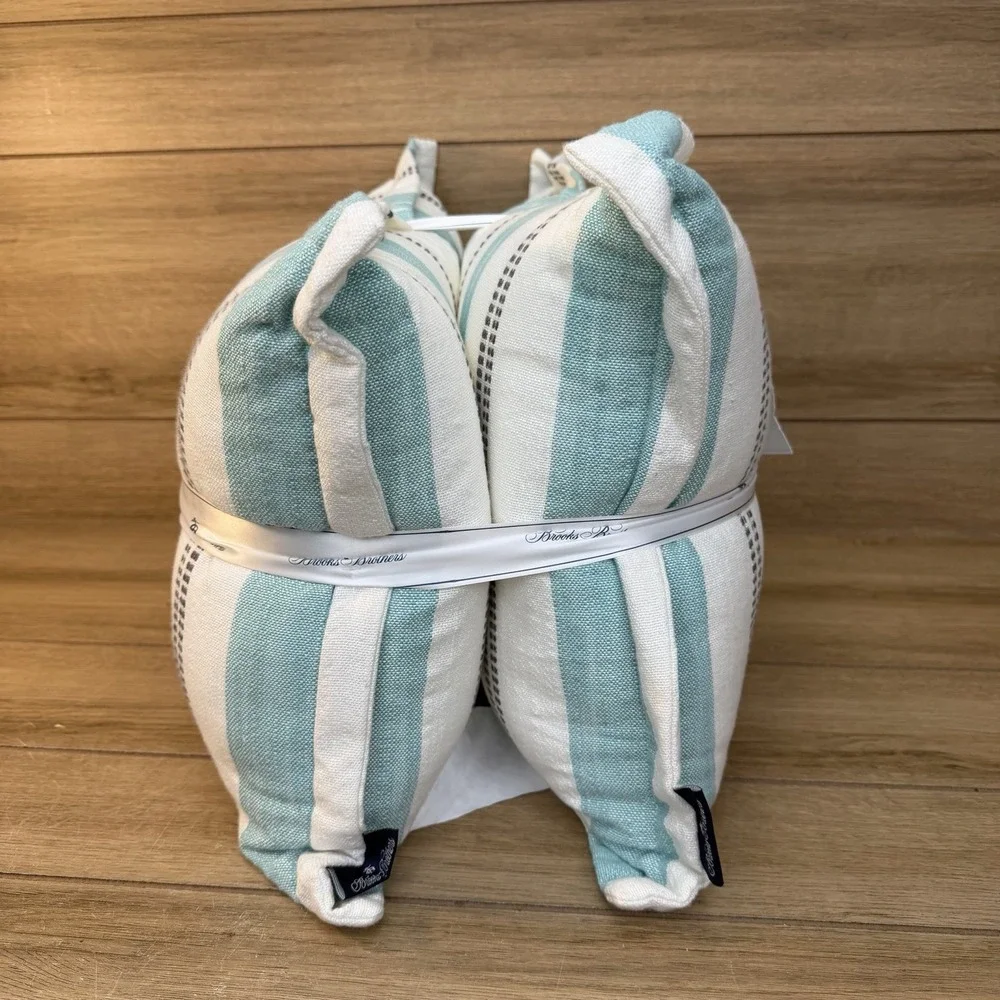 NWT Brooks Brothers Coastal Striped Throw Pillows Set 2 Fade Resistant Nautical